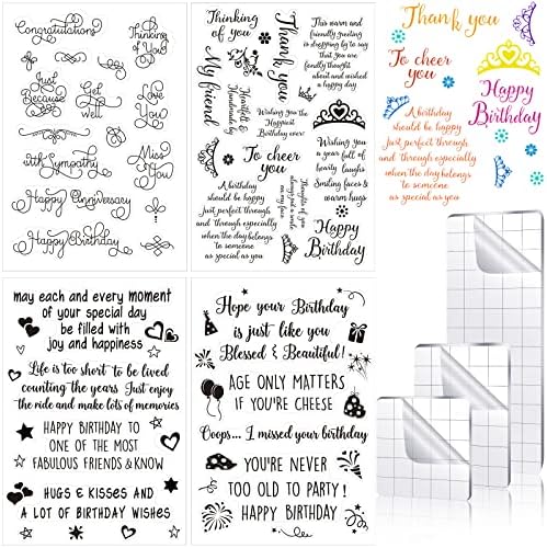 Clear Stamps for Card Making, 4 Sheets Sentiments, 3 Acrylic Blocks by Pajean