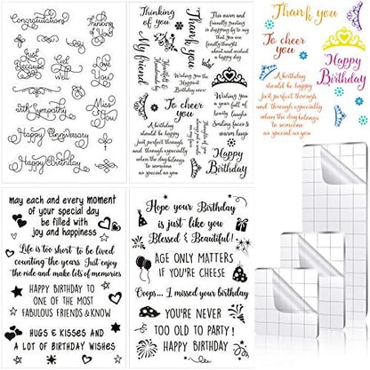 Clear Stamps for Card Making, 4 Sheets Sentiments, 3 Acrylic Blocks by Pajean