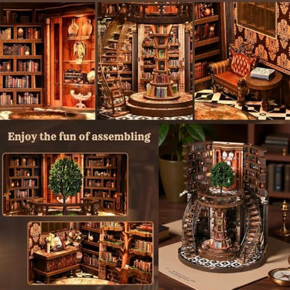 Book Nook Kits for Adults, 3D DIY Miniature Wooden Puzzle with LED Light, Adult Crafts Kits, House Bookshelf Decor, 356 Pieces Model Building Gift for Adults & Teens (Wisdom Library) - Image 6