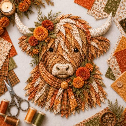 Birth Flower Highland Cow 3D Layered Fabric Art DIY Kit for Adults (H1PC) by Unknown