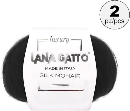 Silk Mohair Luxury Yarns, Premium and Soft Blend for Knitting, Made in Italy (Black - 6037, 2)
