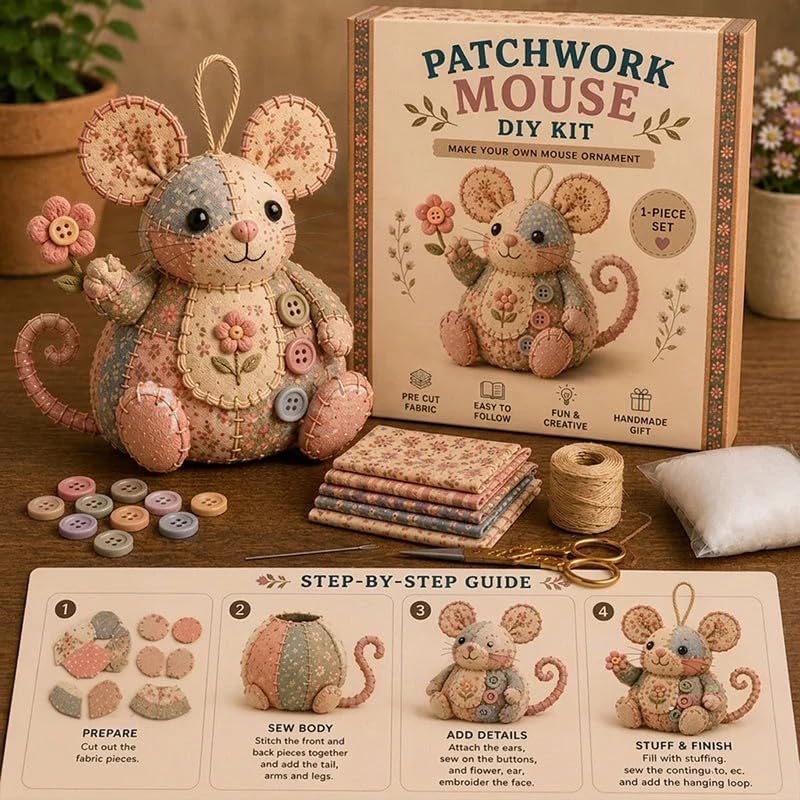 WEERSHUN Handcrafted Vintage Mouse Plush Sewing Kit, Handmade Craft Set, Cute Stuffed Mouse Ornament for Beginners Holiday & Birthday Gift, Fun Felt Craft, Helps Develop Fine Motor Skills (#A) - Image 6