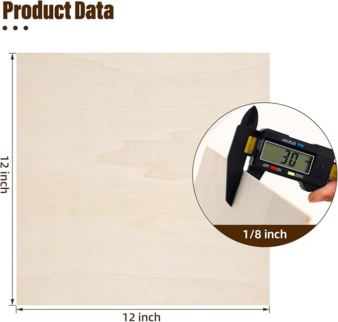 24 Pack Basswood Sheets 1/8, 3mm Basswood for Laser Cutting, Wood for Crafts 12x12 in, Suitable for Handmade, Painting, Charcoal Art and DIY Projects