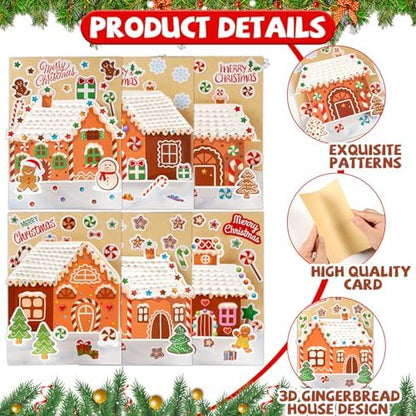 ojustbeok 24 Sets Christmas Gingerbread Craft Kit for 3D Gingerbread House Card Making Your Own Festive Winter Greeting Cards Xmas DIY Card Crafts for Holiday Home Art Crafts Supplies - Image 3