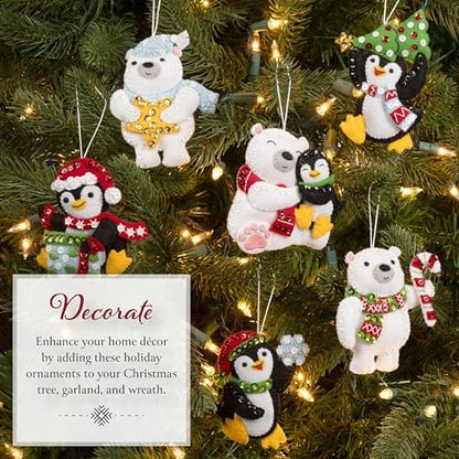 Bucilla Felt Applique 6 Piece Ornament Making Kit, Polar Pals, Perfect for DIY Arts and Crafts, 89752E - Image 4