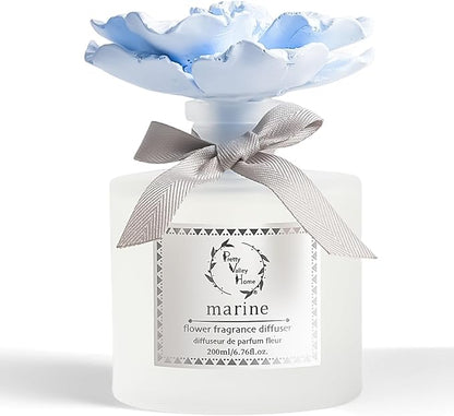 Pretty Valley Home Reed Diffuser Sets, 6.76 Fl. Oz / 200ML Ceramic Diffuser Flower Gift Box, Home Reed Diffuser for Bathroom Office Bathroom Living Room Decor (Marine Blue)