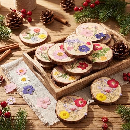 20 Set DIY Crafts Wooden Slices with Pressed Flower Fall, Delicate - Image 4