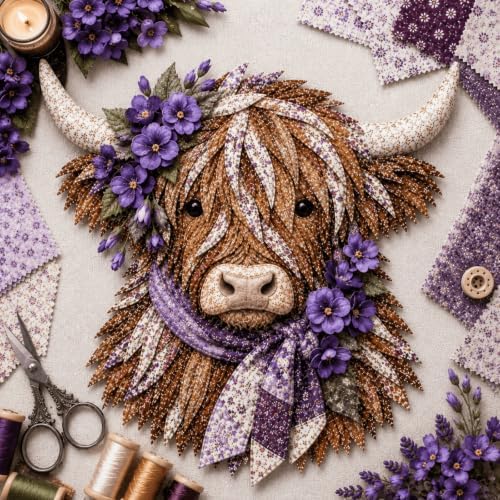 Birth Flower Highland Cow 3D Layered Fabric Art DIY Kit for Adults (O1PC) by Unknown
