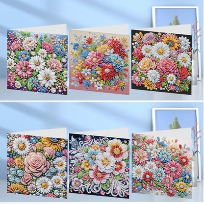 jinglinhh 6pcs Flower Clusters Diamond Art Painting Greeting Cards with Envelopes, DIY Card Making Kits for Adults, Diamond Art Postcards Holiday Cards Craft Gifts - Image 4