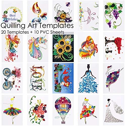 Rancco 20 Pcs Quilling Paper Stencils + 10 Pcs PVC Sheets, A4 Quilling Art Template Paper Filigree Pattern Origami Template, Wall Art Filigree - Image 2