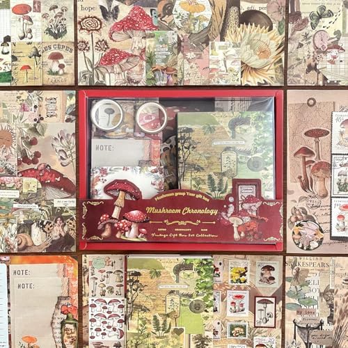 BoomTeck Vintage Scrapbooking Kit – Aesthetic Junk Journal Supplies with Scrapbook Paper, Washi Stickers, A6 Grid Notebook, DIY Craft Journaling Gift Set for Teens & Adults (Mushroom Theme) - Image 2