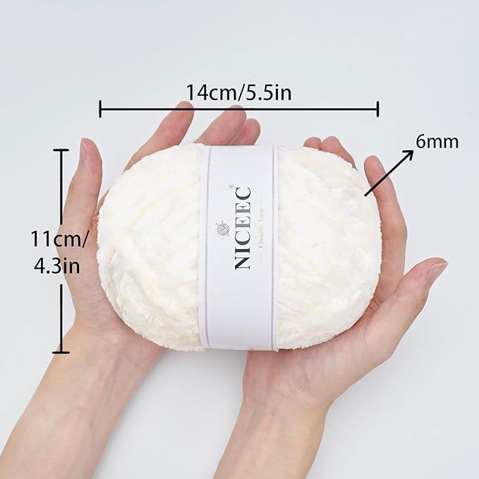 NICEEC 300g Soft Chenille Yarn Blanket Velvet Yarn for Knitting, Crochet, Weaving DIY Craft Total Length 150m (164yds)_Cream White