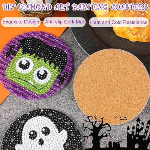 UPINS 8Pcs Halloween Diamond Art Painting Coasters Kits with Holder - Image 4