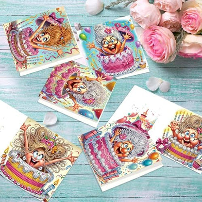 Tontut 6pcs Diamond Painting Kit Greeting Card, Quirky Ladies 5D DIY Diamond Handmade Holiday Greeting Card with Envelope, Christmas Gift Congratulation - Image 5
