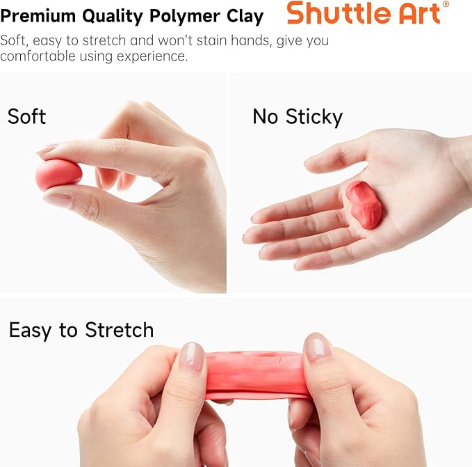 Shuttle Art 117 PCS Polymer Clay Kit, 95 Unique Colors & Extra Basic Colors, 5 Carving Tools, Non-Toxic, Non-Sticky, Small Block, Ideal Gift for Kids