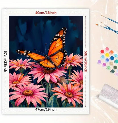 Butterfly Art Paint by Numbers Kit for Adults - DIY Monarch Butterfly on Pink Daisies Painting on Canvas 16x20 Inches, Acrylic Paint Set, Suitable for Beginners, Art for Home Decoration or Gifts - Image 2