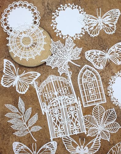 Anvin 30 Pcs Scrapbook Lace Paper Vintage Background Paper Cutouts Leaves, Frames, Flowers, Butterfly Hollow Decorative Paper for Scrapbooking, Junk Journal, Art Journaling, Card Making, Planner, DIY by Anvin