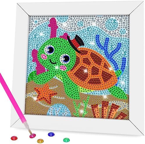 QEUOYSS Diamond Art Kit for Kids with Wooden Frame Art and Crafts for Kids Ages 6-8 -10-12 Easy to DIY Diamond Art for Kid and Adult Beginners Home Wall Decoration (Turtle) by QEUOYSS