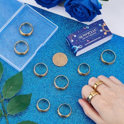 SUNNYCLUE 1 Box 12Pcs Grooved Ring Blanks Cores Golden Stainless Steel Inlay Finger Ring Blanks US Size 7/8/9/10/11/12 Inlay Empty Findings for Men Women Jewelry Making Kits - Image 4