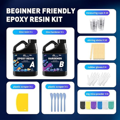 Epoxy Resin 64OZ, Epoxy Resin Kit, Clear Resin Epoxy for Crafts, DIY Jewelry Making, Resin Mold, Mixing Ratio 1:1, Bubble Free & No Yellowing(32OZ×2)