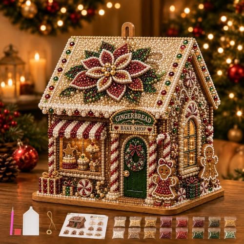 3D Christmas Wooden House Pearl Diamond Painting Kits for Adults, Beginners by Unknown