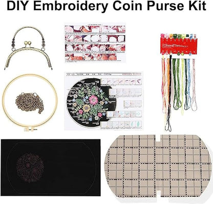 Handmade DIY Embroidered Purse for Women Girls Beginners Embroidery Coin Purse Kits Pink Fruits