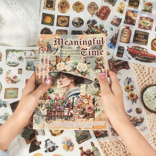 Large 24 Sheets Pre-Cut Journal Sticker Book for Junk Journal Supplies, 452pcs Vintage Washi Stickers for Journaling, Scrapbooking, Collage Materials, Bujo, Planners, Art Crafts by Diuhofart