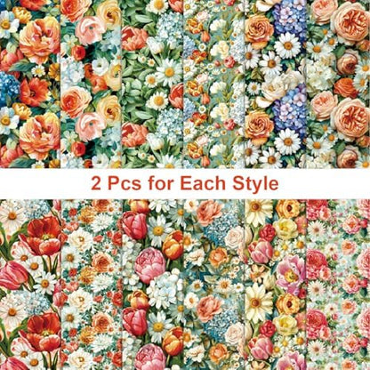 24 Sheets Blooming Flowers Pattern Paper, 6" x 6" Scrapbooking Supplies Decorative Craft Paper for DIY Card Making Photo Album Junk Journal Décor - Image 3