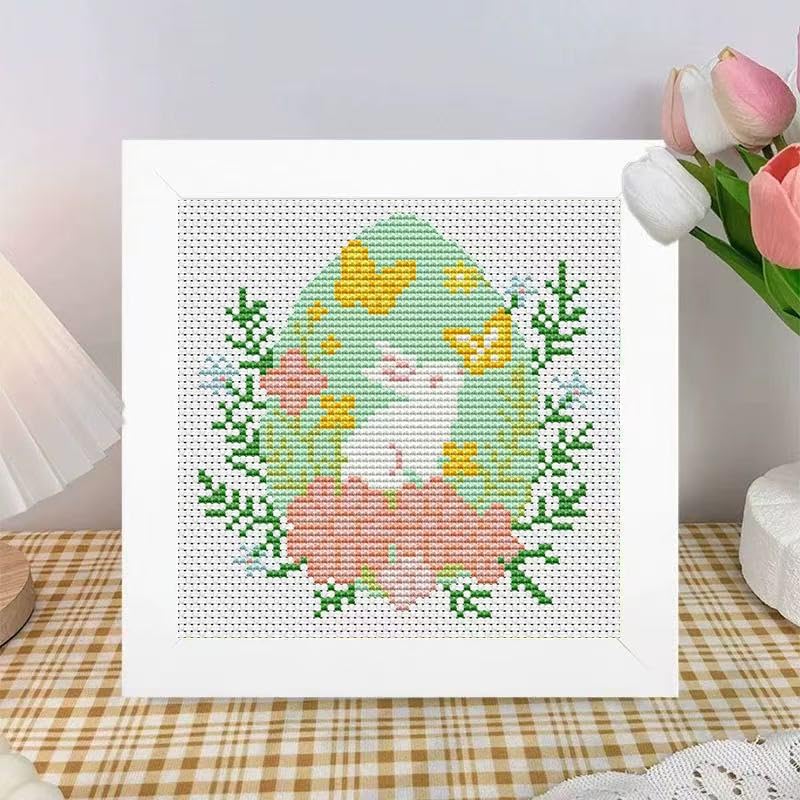 Tiwabb Easter Egg Stamped Cross Stitch Kits for Adults Beginners with Frame - Image 2