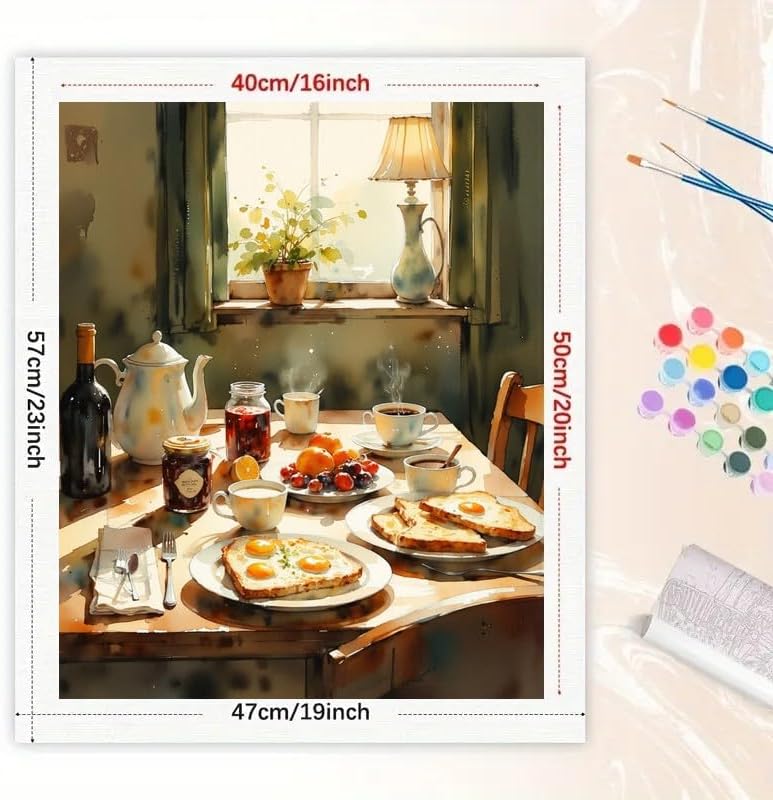 Country Kitchen Paint by Numbers Kit for Adults - DIY Rustic Breakfast Table Scene Painting on Canvas 16x20 Inches, Acrylic Paint Set, Suitable for Beginners,Art for Home Decoration or Gifts - Image 2