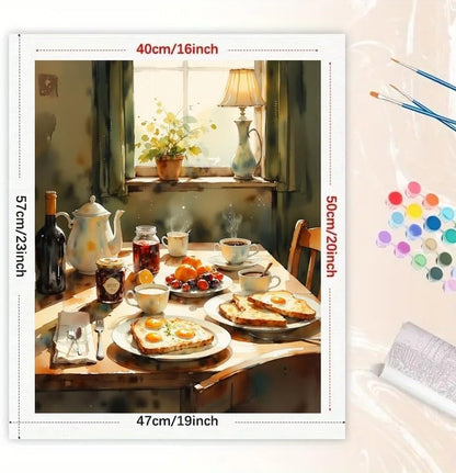 Country Kitchen Paint by Numbers Kit for Adults - DIY Rustic Breakfast Table Scene Painting on Canvas 16x20 Inches, Acrylic Paint Set, Suitable for Beginners,Art for Home Decoration or Gifts - Image 2
