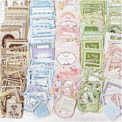 Vintage Kiss-Cut Frame Stickers for journaling, 4 Assorted Colors Floral Leaf Candy Series Diecut Sticker for Scrapbooking, Junk Journal Supplies, Collage, Card Making, Crafts Arts by Diuhofart