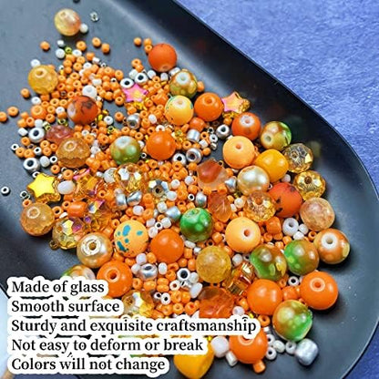 Assorted Glass Resin Beads Multi Size Colors Smooth Cracked Gravel Millet Spacer Beads for Bracelets Necklace Earring DIY Jewelry Making Craft(Orange Series) - Image 4