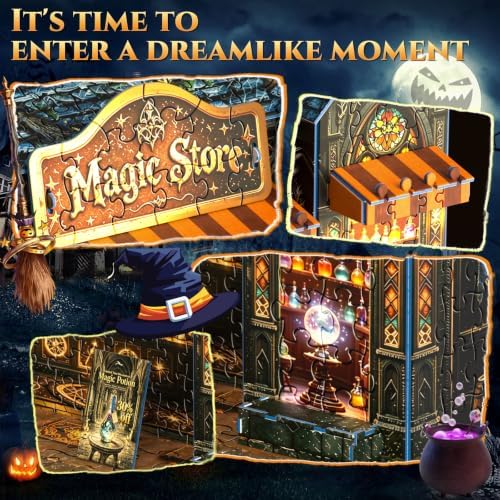 3D Puzzles for Adults,Halloween Magic Store Model Miniature House Kit,3D Paper Puzzle Open-Style Build for Adults Room Home Decor DIY Building House,Halloween Birthday Fun Gifts for Family and Friends - Image 3