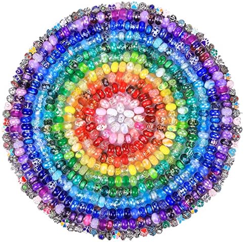 Aipridy 210 Pcs Large Hole European Beads, Craft Supplies Kit, Assorted Mixed Color Lampwork Spacer Beads for DIY Bracelet Jewelry Making (210, Mixed Pack by Style) by AIPRIDY