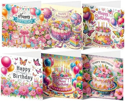 ACSAUMMY DIY Happy Birthday Diamond Art Painting Cards, 6 Pack Cake Gem Art Greeting Cards with Envelopes, 5D Diamond Dots Kits Birthday Cards Making Kits for Adults Family Friends Birthday Gifts by ACSAUMMY