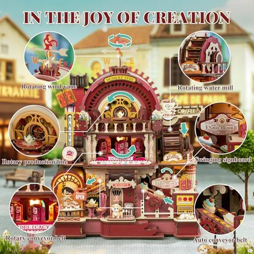 DIY 3D Wooden Puzzles for Adults,Dessert Atelier Electrically Powered – Movable Dessert & Coffee Lines Dollhouse Kit with LED Arts and Crafts for Home Decor Creative Gift for Boys Girls - Image 3