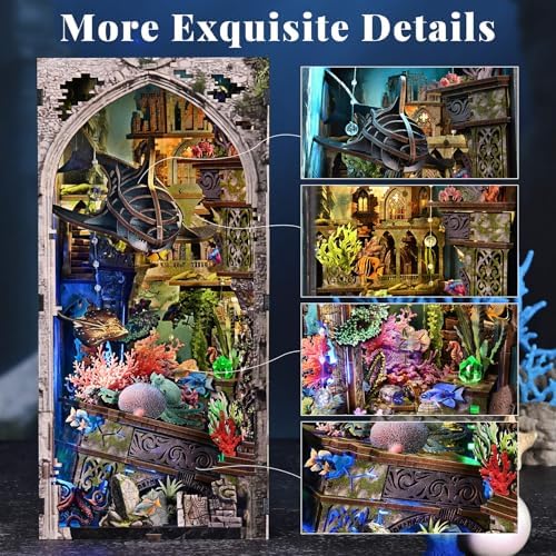 fifijoy Book Nook Kit - DIY Miniature Dollhouse for Adults and Teens, Creative Bookshelf Decor 3D Wooden Puzzle Bookend with LED Light, Unique Gift for Family and Friends (Lost City of Atlantis) - Image 2