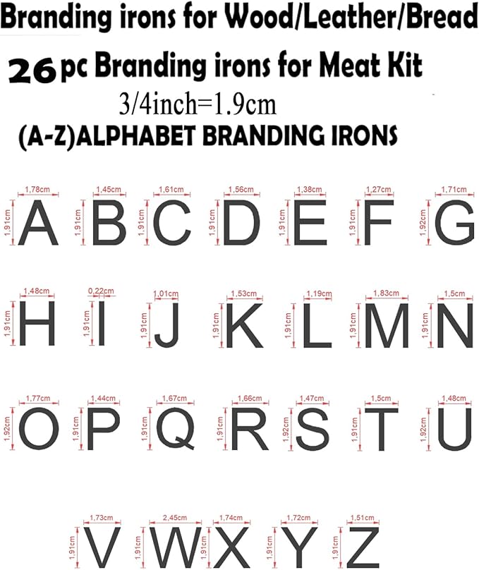 AIMOADO 26 Pcs 3/4" Letter Branding Iron for Wood, Hats, Leather, Alphabet Branding Iron for BBQ Steak Bread & Personalized Gifts, with Wooden Box and 2 Handles (3/4" Alphabet A-Z)