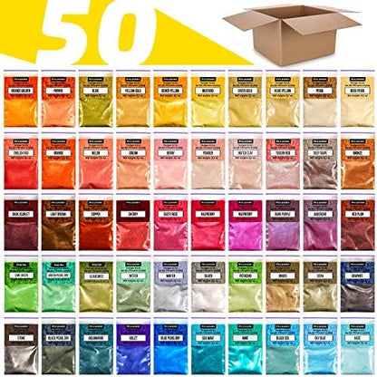 Mica Powder for Resin Coloring 50 Colors Set - Pigment Powder for Nails by ALEXES