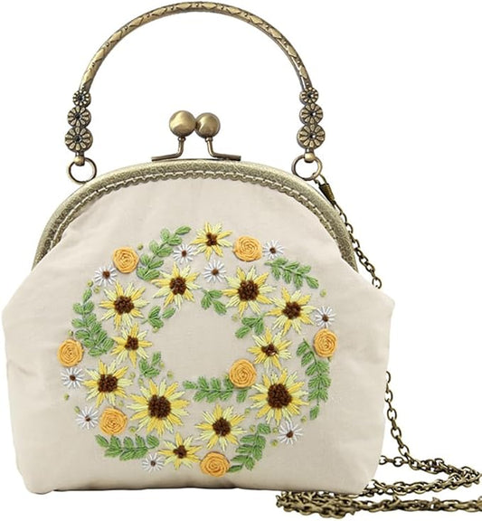Eforcase Flower Embroidery Kit Tote Bag, Embroidery Coin Purse Kits Handbag Hand Embroidery Kit for Adults Beginner with Embroidery Patterns, Embroidery Hoop,DIY Sewing Kit