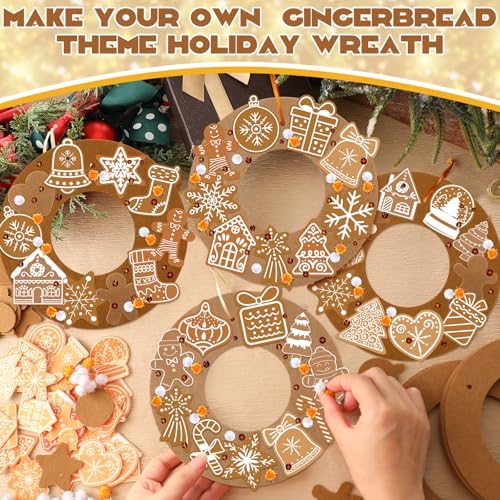 472 Pcs DIY Christmas Craft Kits Xmas Tree Wreath Craft Gingerbread Men Bell Snowflakes Wreath Arts Christmas Hanging Ornaments with Gingerbread Houses Gift Boxes Sticker for Xmas Indoor Outdoor Decor - Image 5