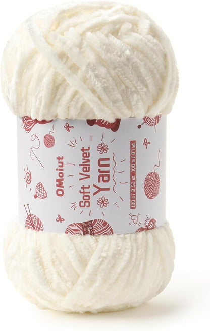 100g Fluffy Velvet Chenille Yarn for Crocheting and Knitting, 80m (87.5yd) Baby Yarn for Crocheting Soft, Crochet Chunky Yarn Amigurumi Yarns（White）