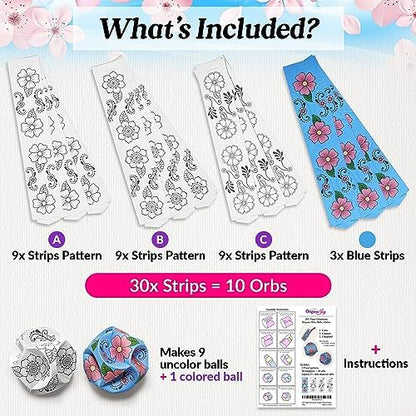 10 DIY Origami Balls, Paper Ornaments, Orbs. No Tools Needed, Just Color-Connect-Complete. Kids + Adult Coloring Craft, Stimulates Creativity, Releases Stress. Fun Family Activity (Flower Patterns) - Image 3