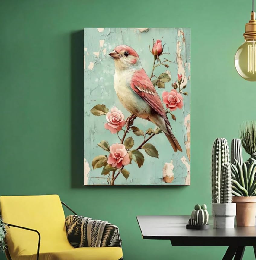 Vintage Style Pink Bird and Roses Paint by Numbers Kit for Adults Beginner 24colors 16x20 inch Framed - Image 2