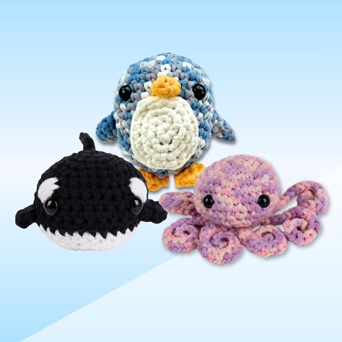 KelliDream Magic Circle Tool Inclusive Learn to Crochet Kit for Beginners; Step-by-Step Video Tutorials; All Supplies to Make Cute Amigurumi (Sea Creatures)