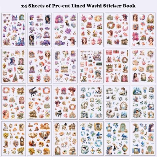 Aesthetic Washi Sticker Book,426pcs Scrapbook Stickers for Adults Pre-Cut Bullet Journal Stickers for Scrapbooking Supplies Vintage Ladies Flowers Sticker for Journaling Ephemera for Junk Journals - Image 2