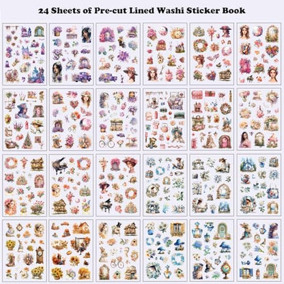 Aesthetic Washi Sticker Book,426pcs Scrapbook Stickers for Adults Pre-Cut Bullet Journal Stickers for Scrapbooking Supplies Vintage Ladies Flowers Sticker for Journaling Ephemera for Junk Journals - Image 2