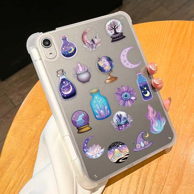 50PCS Holographic Witchcraft Stickers for Scrapbooking – Magic Astrology Clear Witchy Stickers with Iridescent Effect – Aesthetic Moon Crystal Spell Book Cat Decals