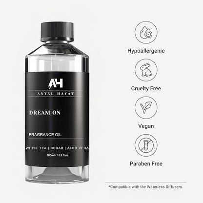 Antal Hayat Dream on Essential Oil Scent 500mL - Luxury Home Aromatherapy Diffuser Oil - Formulated with Hints of Bright White Tea, Sweet Vanilla, & Earthy Cedar - Inspired by One Hotel Miami Beach